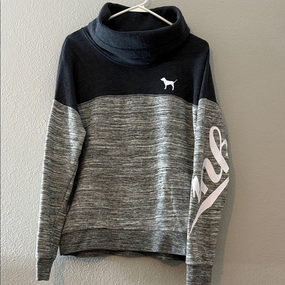 Victoria's Secret PINK Black and White Cowl Neck Sweatshirt Small